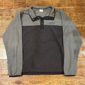 Columbia Mens XL Fleece Pullover Gray Black Snap Neck Jacket Outdoor Outerwear